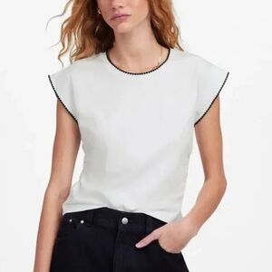 NWT Madewell White Black Trim Side-Cinch Muscle Tee